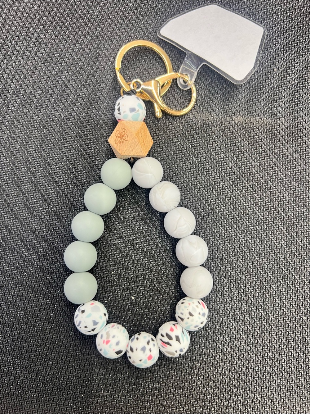 Handmade Beaded Keychain Wristlet - Mint, White & Confetti